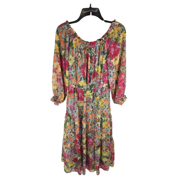 {LC Lauren Conrad} Off-the-Shoulder Midi Dress in Floral Print - Size Medium - Picture 3 of 15